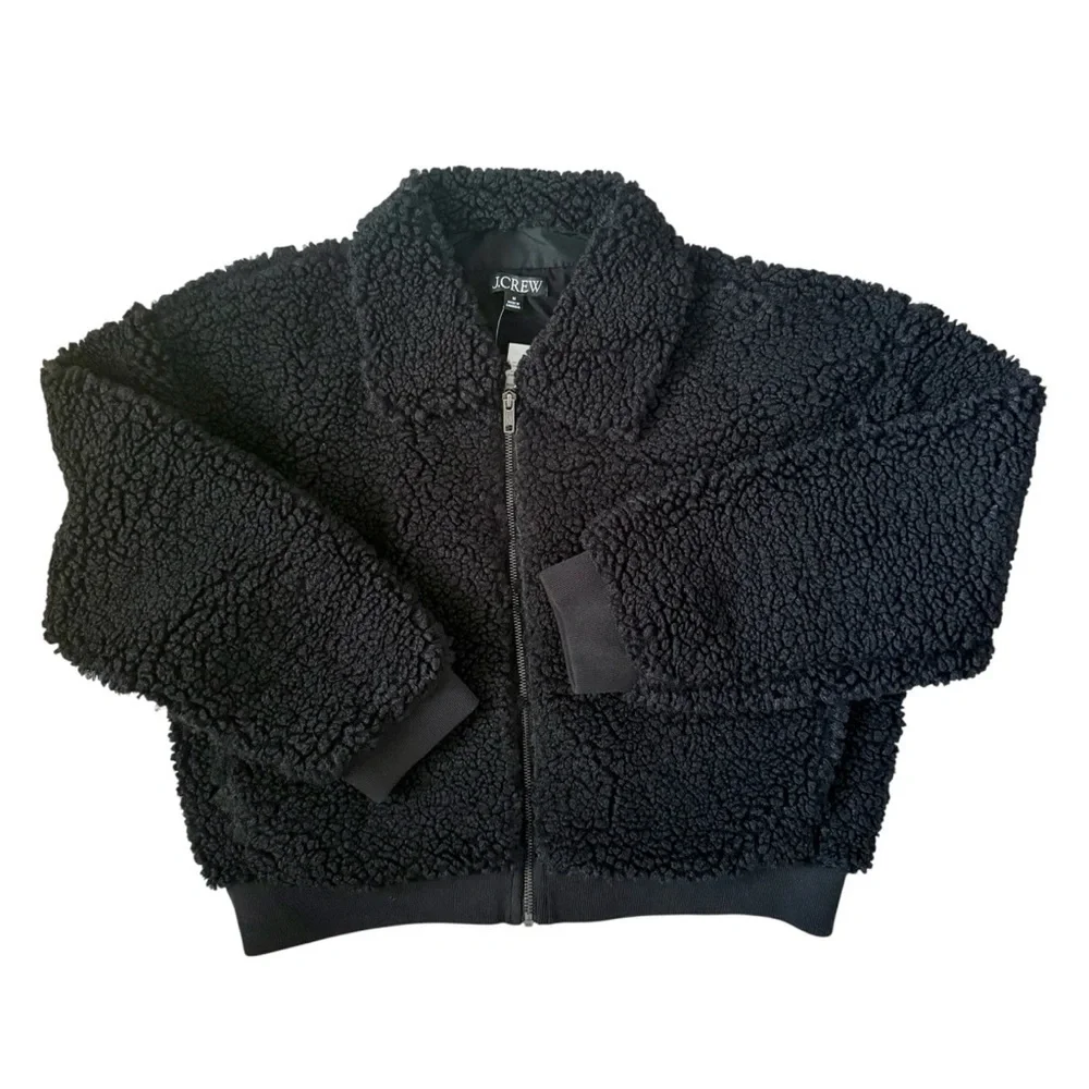 J.Crew Teddy Sherpa Bomber Short Jacket Black Medium NWT